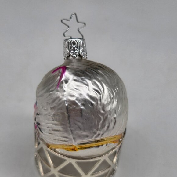 Inge Glas Cat Ball German Glass Christmas Ornament Silver 2" - Picture 2 of 6